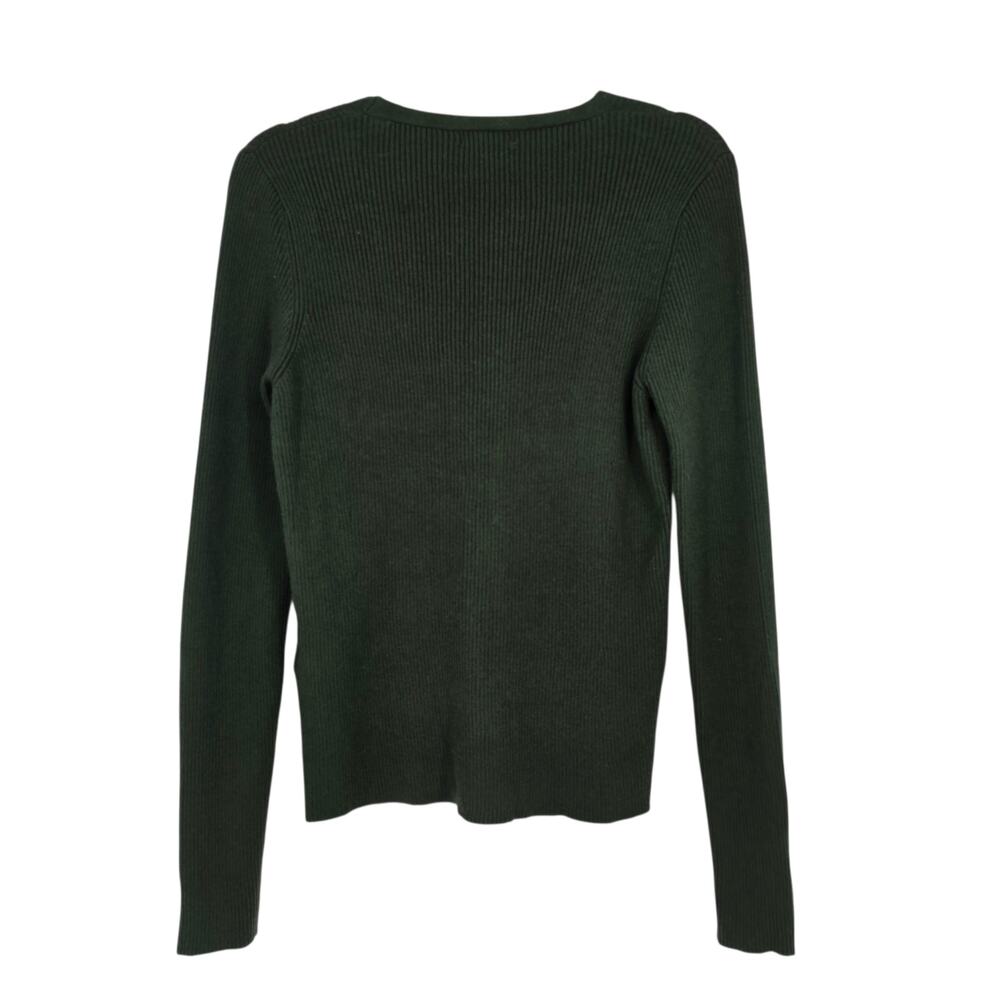 NWT Max Studio Dark Green Fine Rib Knit Lightweight V-Neck Cardigan Size Large - Picture 6 of 6